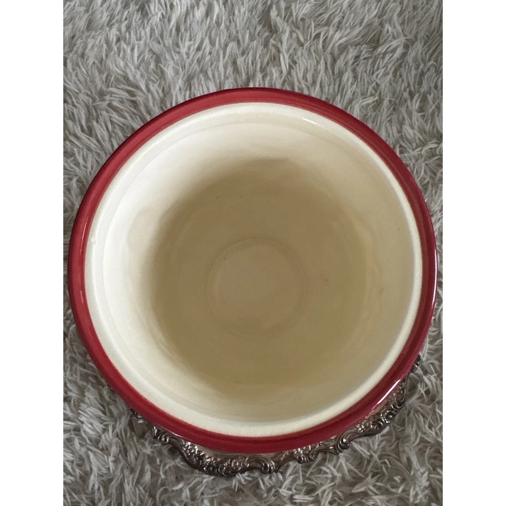 Italian Ceramic Biscotti Cookie‎ Jar Vintage Fruit Design Red Lid
